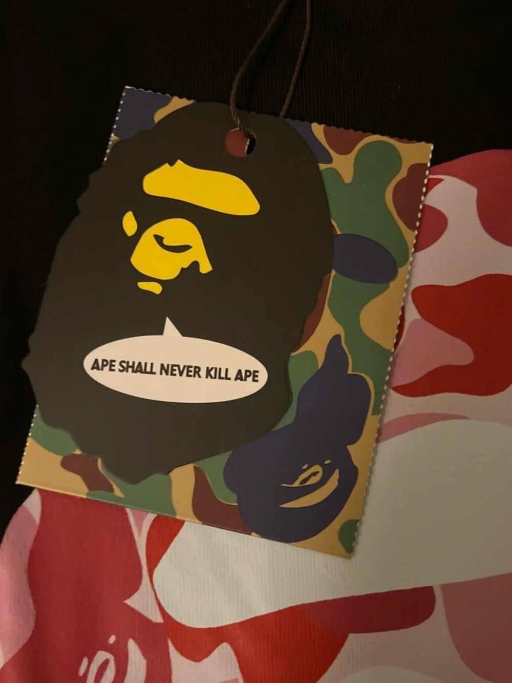 Bape Black Tee with Yellow & Pink Camo Ape Graphics